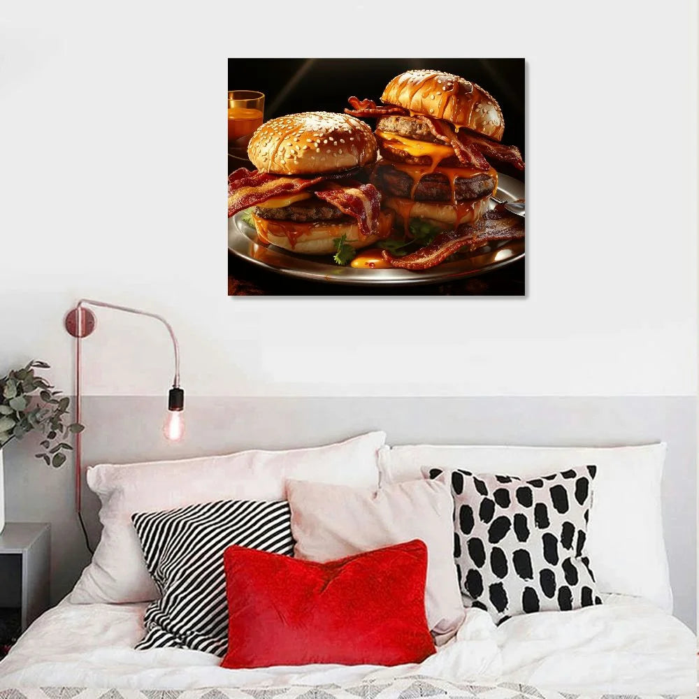 Canvas Wall Art American Burger Stretched and Framed D8827