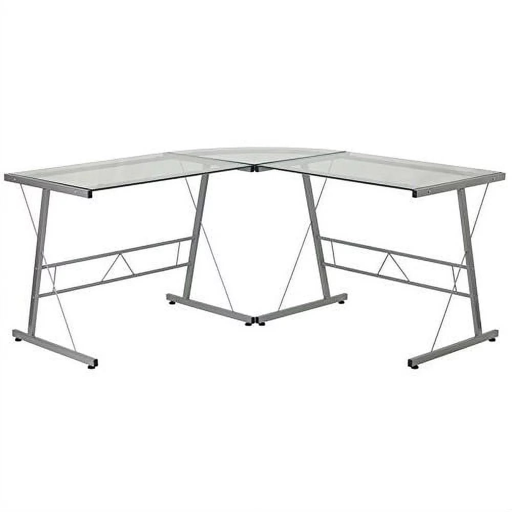L-Shaped Metal Desk with Glass Top X616484