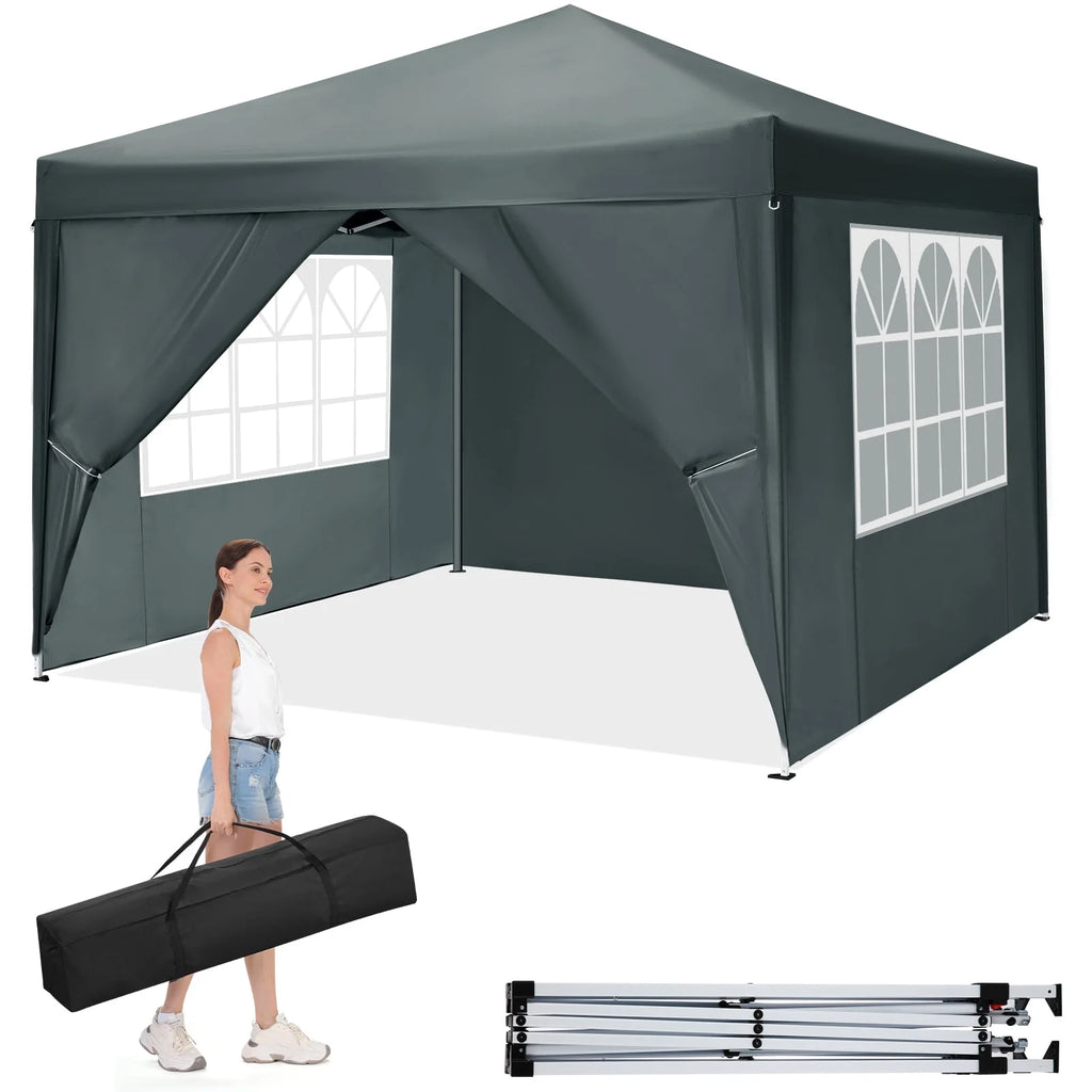 10'x 10' Pop up Canopy with 4 Removable Sidewalls & Carrying Bag, White M98121