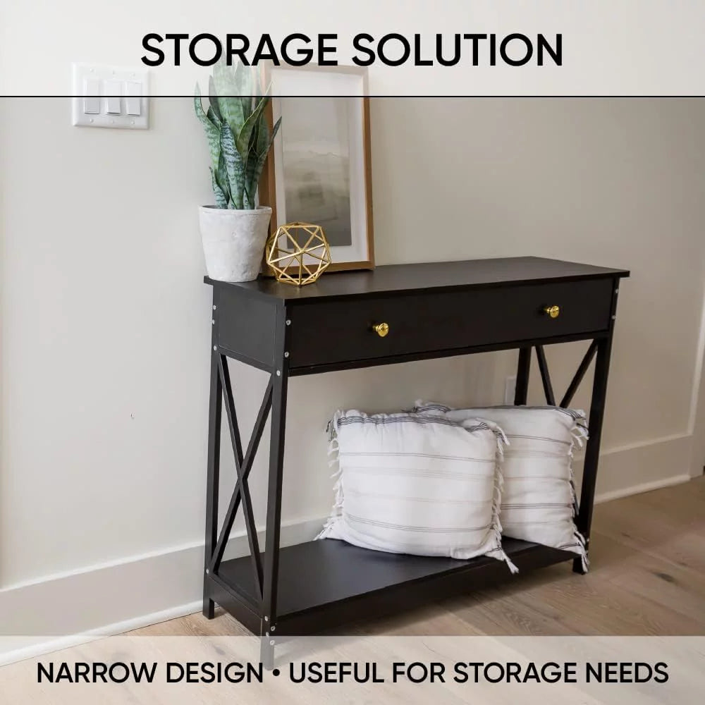 Narrow Wood Sofa Table with Drawer and Shelf Z533