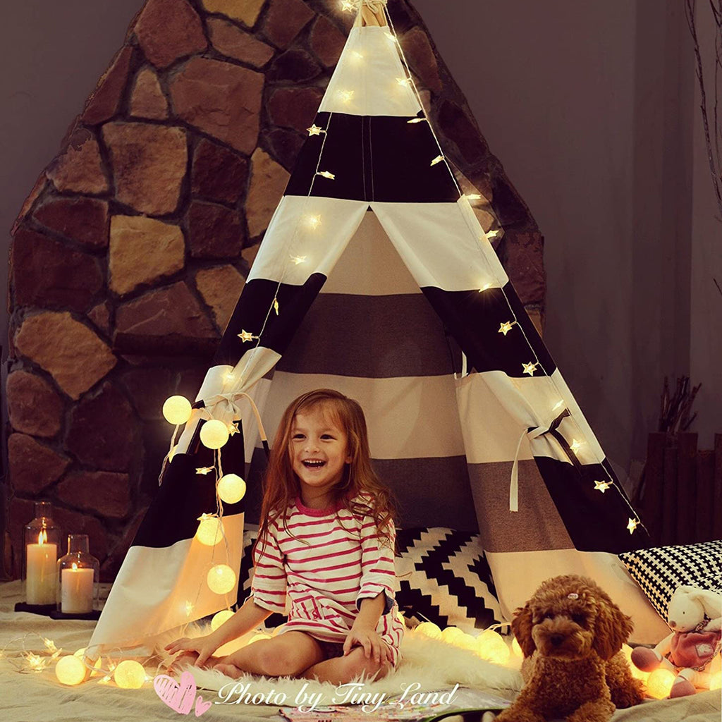 Black White Striped Kids Teepee Canvas Tent Playhouse C83086