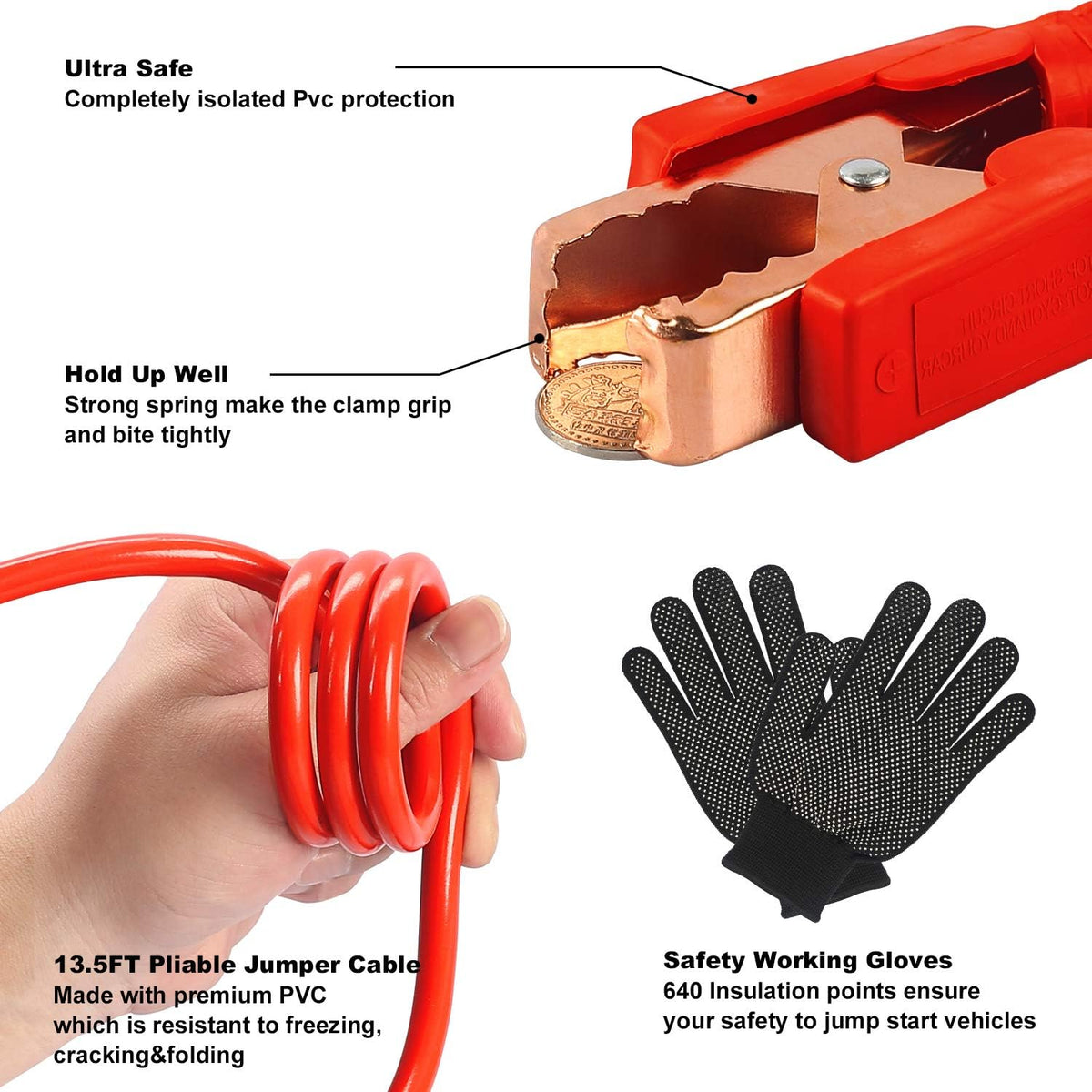 118 Pieces Car Emergency Kit with Jumper Cables and Air Compressor K3871