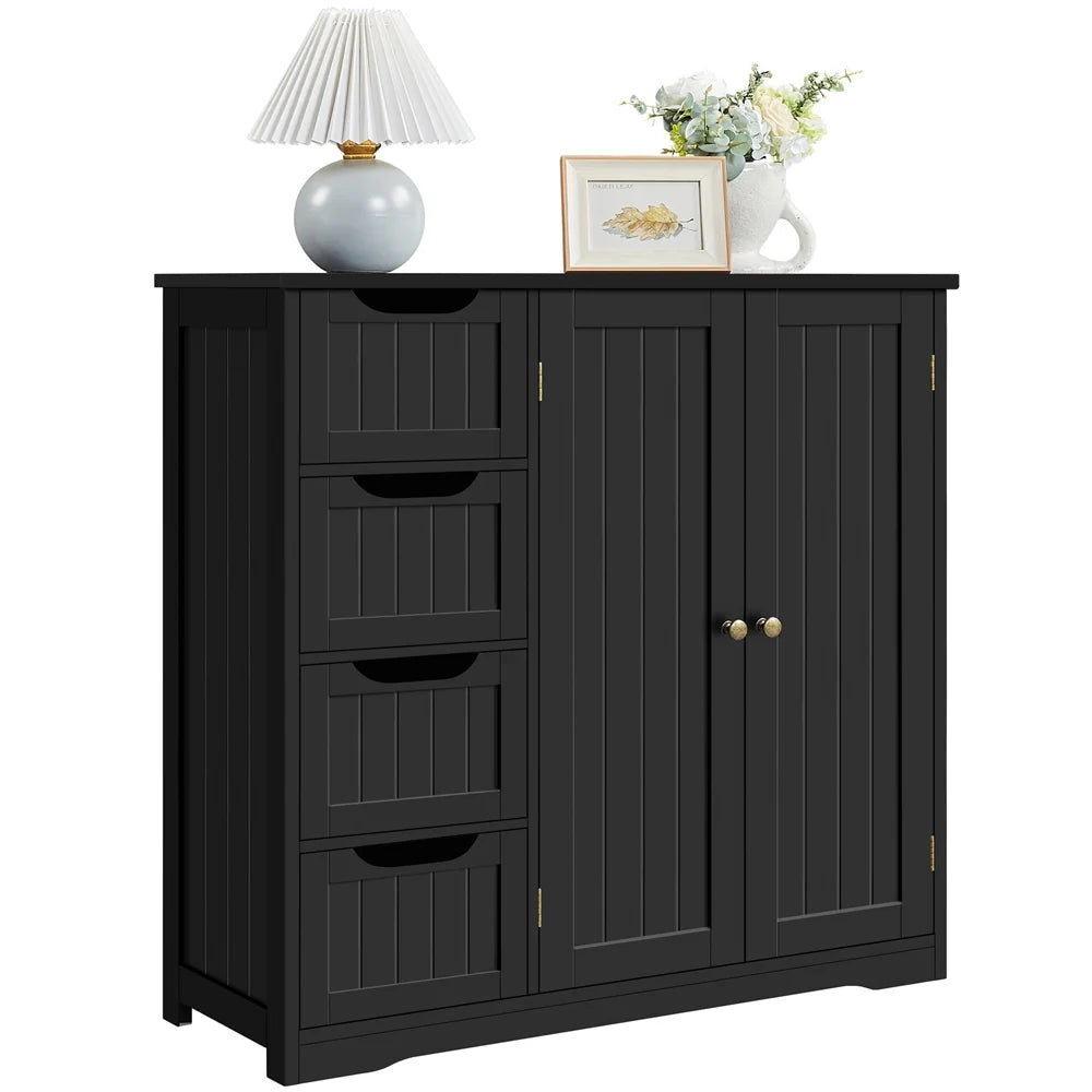 Black 4 Drawer Wooden Floor Storage Cabinet with Adjustable Shelf O485