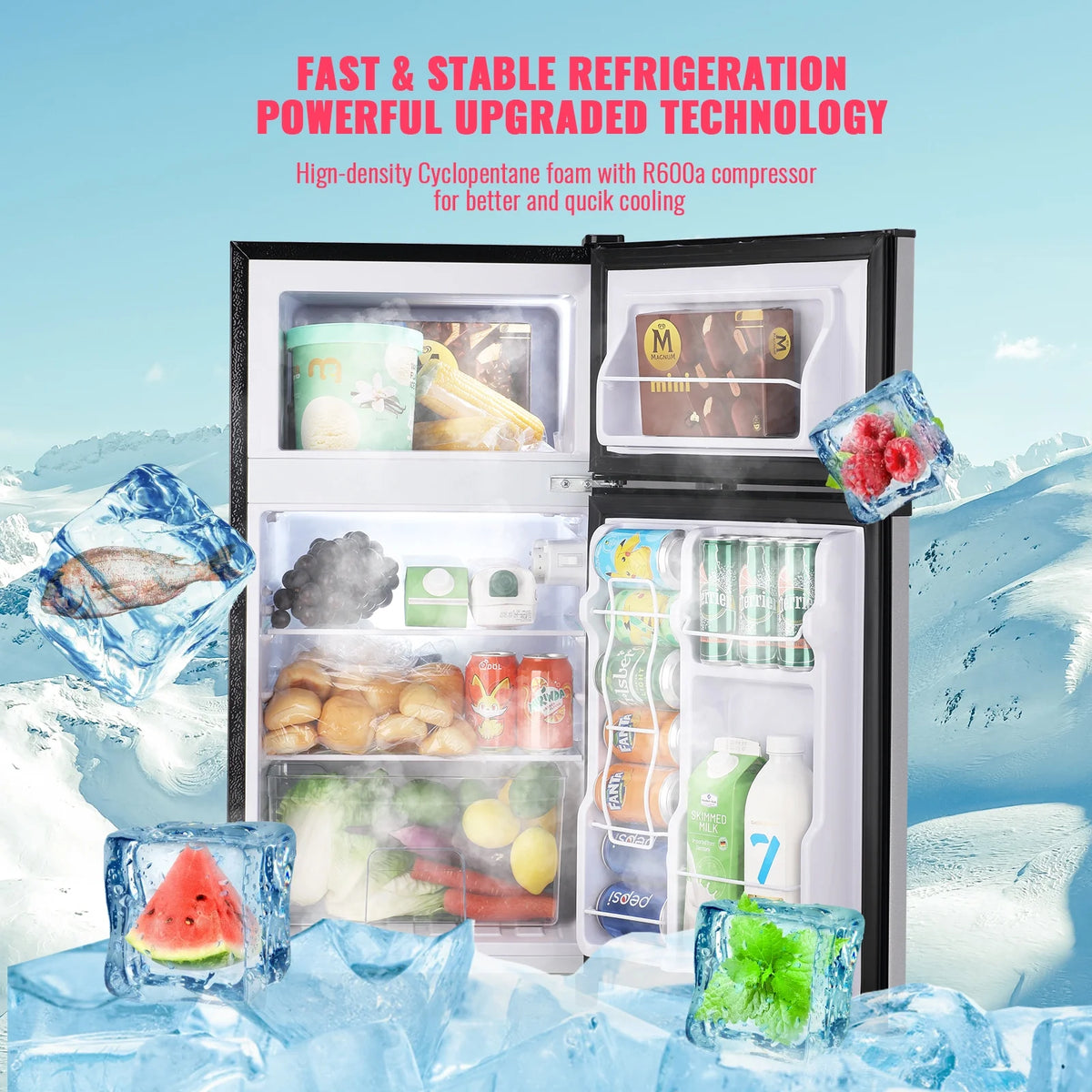 3.5 Cu.ft Dual Door Mini Fridge with Freezer Silver G752710