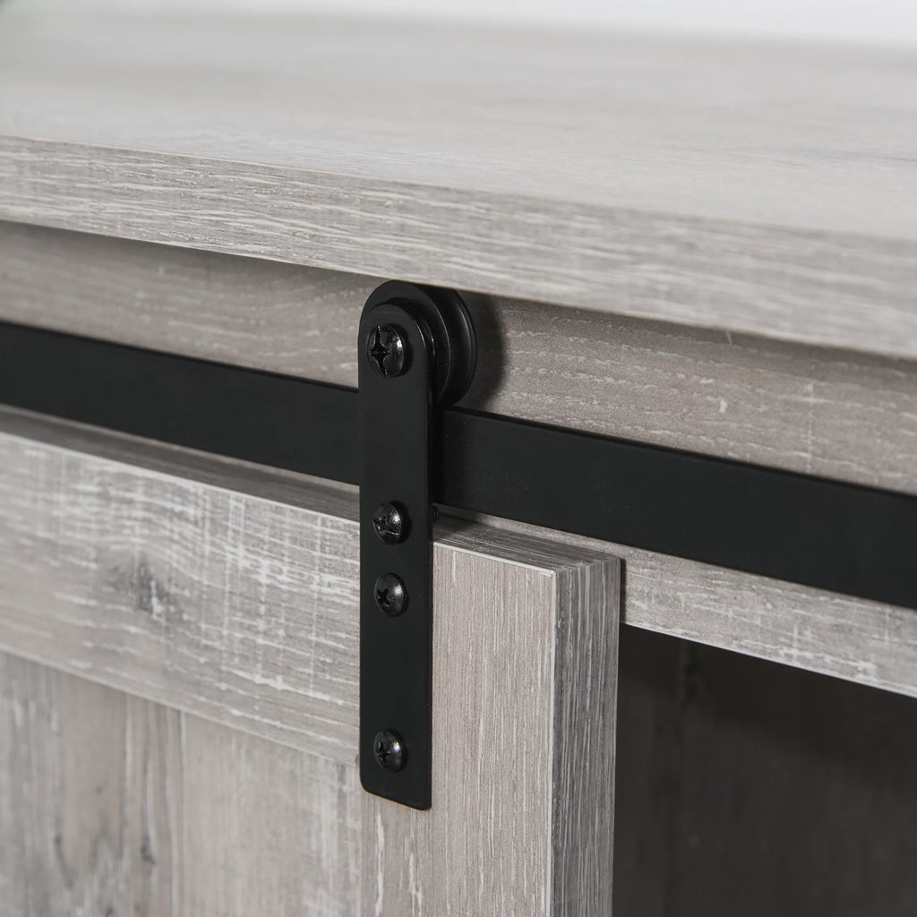 Grey Oak Accent Cabinet with Barn Door and Adjustable Shelf Q70813