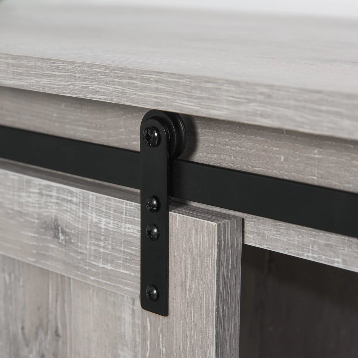 Grey Oak Accent Cabinet with Barn Door and Adjustable Shelf Q70813