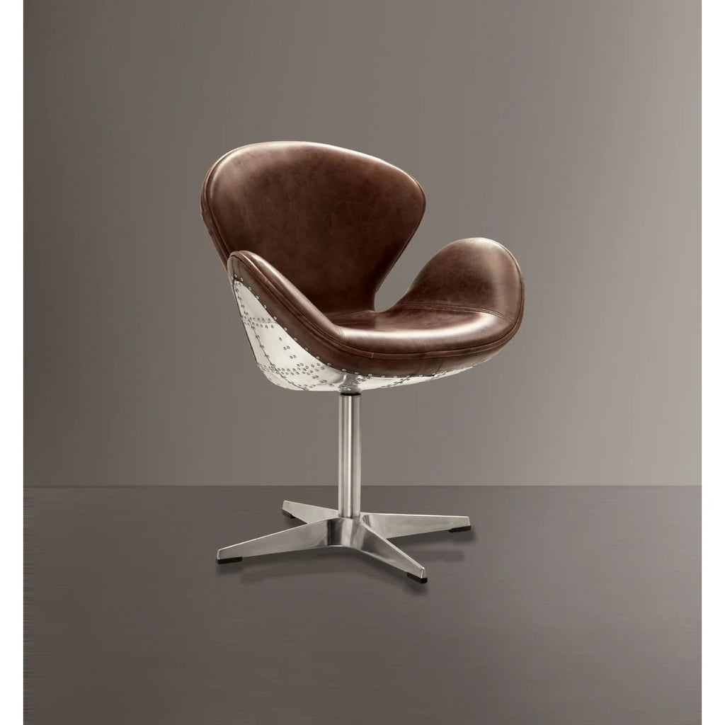 Brown Top Grain Leather Swivel Accent Chair A545824