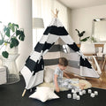 Black White Striped Kids Teepee Canvas Tent Playhouse C83086
