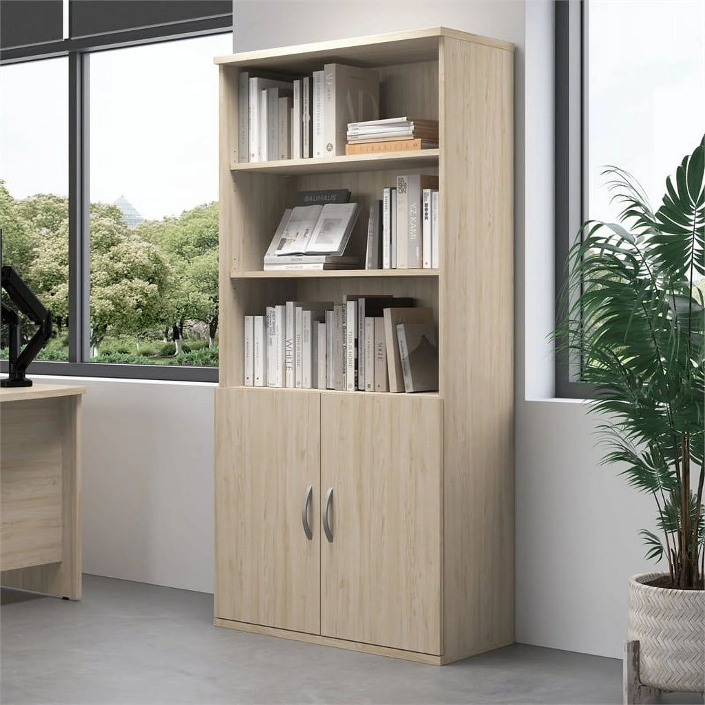 Tall 5 Shelf Bookcase with Doors Engineered Wood E85423