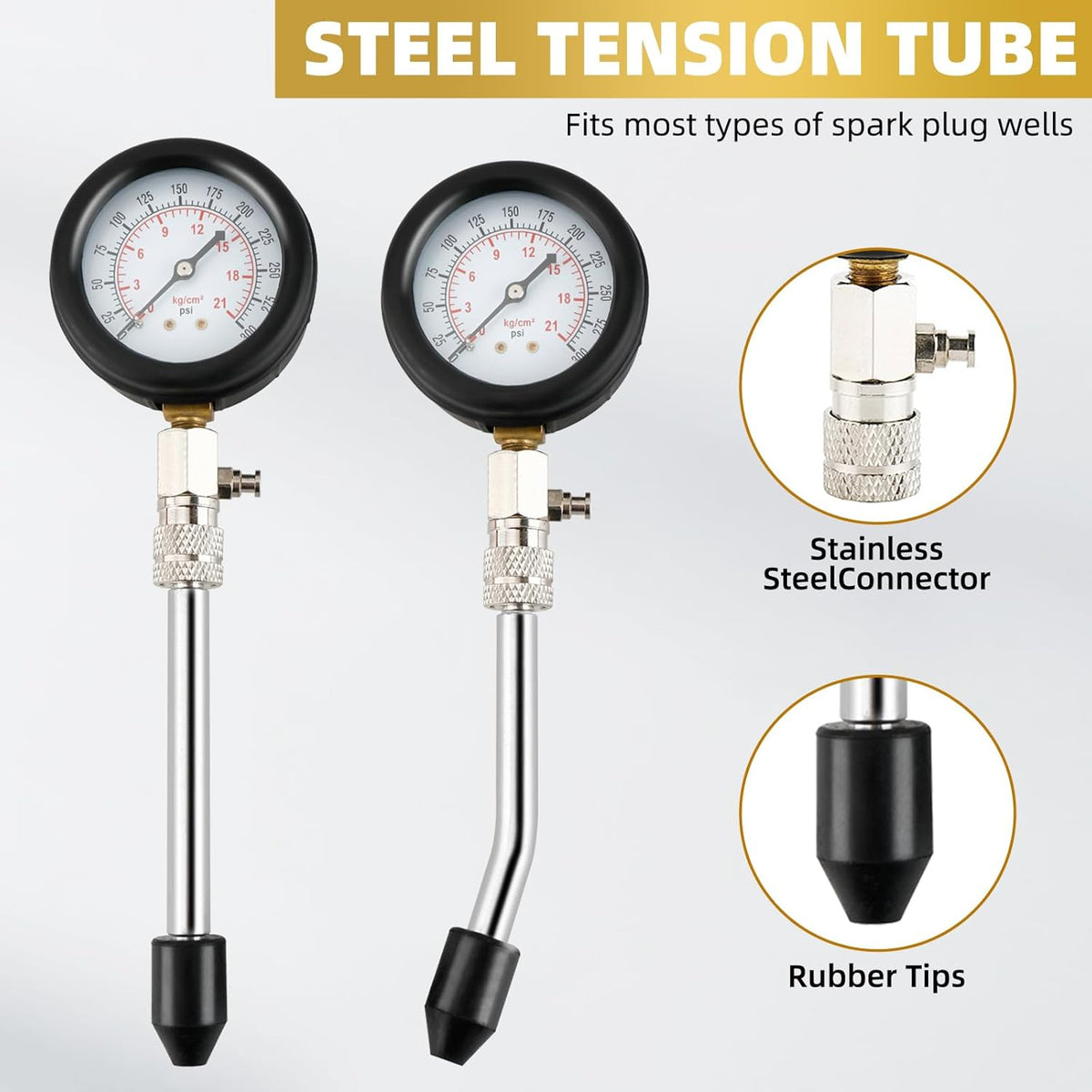 Engine Compression Tester, 0-300 PSI, 8pcs Compression Tester with Adapters Z565