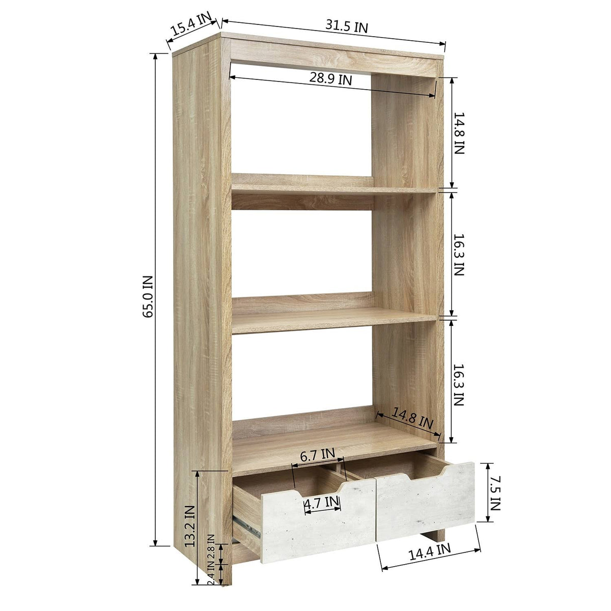 3-Shelf with Drawers MDF Bookcase Storage V1820