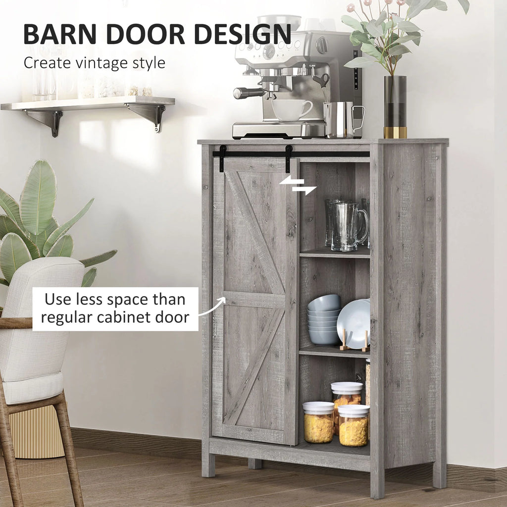 Grey Oak Accent Cabinet with Barn Door and Adjustable Shelf Q70813