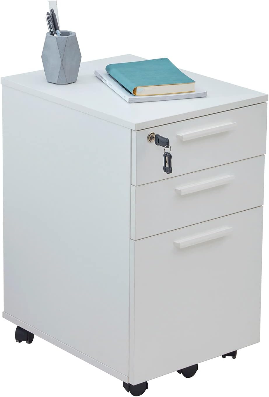 White 3 Drawer Lockable Mobile File Cabinet L8532