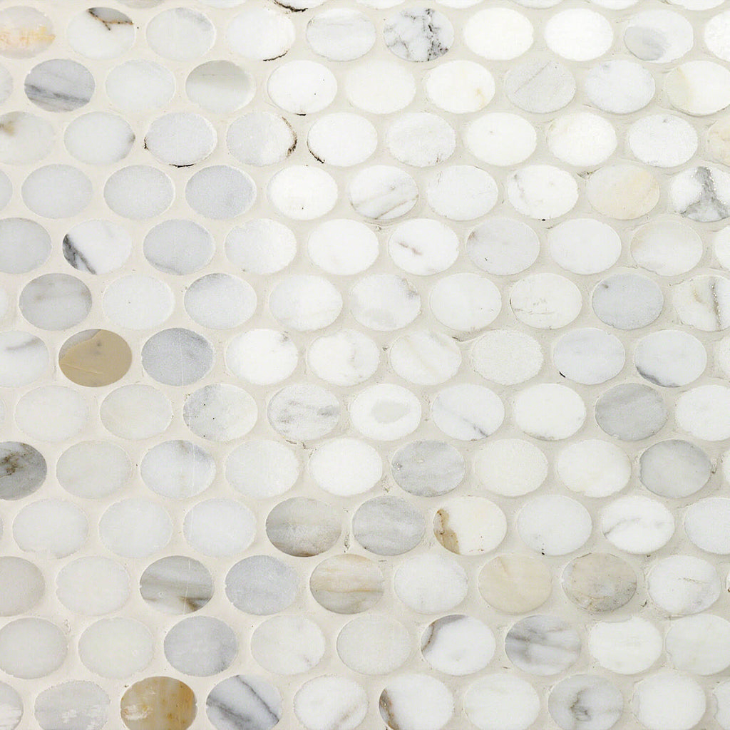 Calacatta Penny Rounds Polished Marble Tile E599