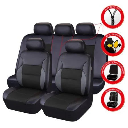 11 Pieces Leather Car Seat Covers Set, Black F822942