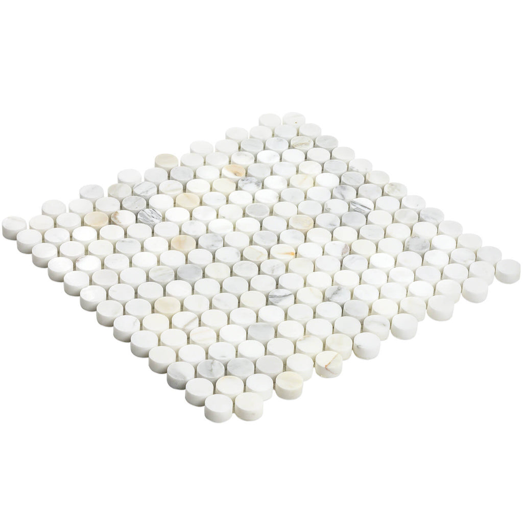Calacatta Penny Rounds Polished Marble Tile E599