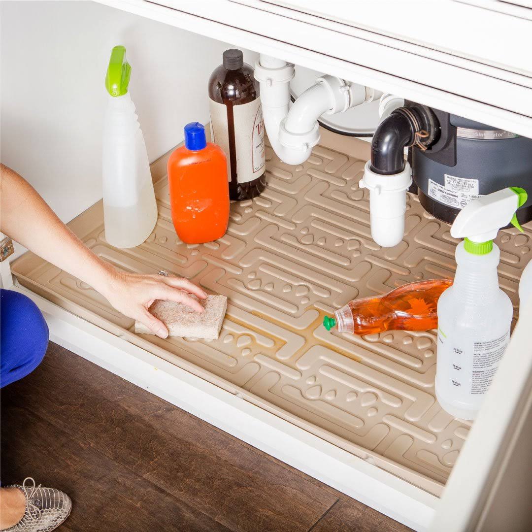 Beige 37 x 22 inch Under Sink Kitchen Cabinet Mat Q433151