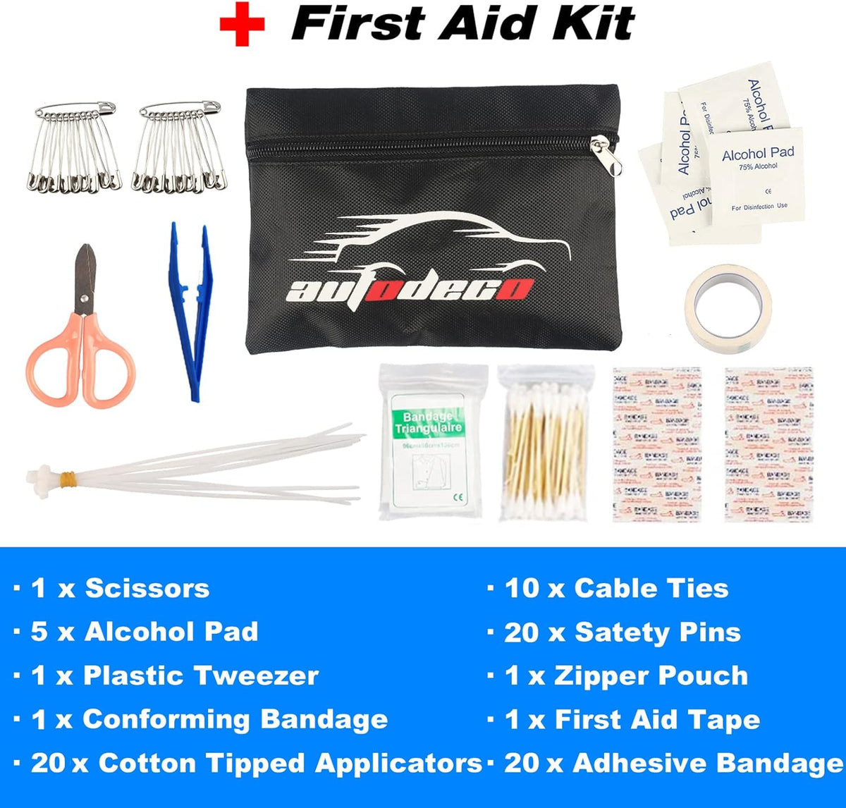 118 Pieces Car Emergency Kit with Jumper Cables and Air Compressor K3871