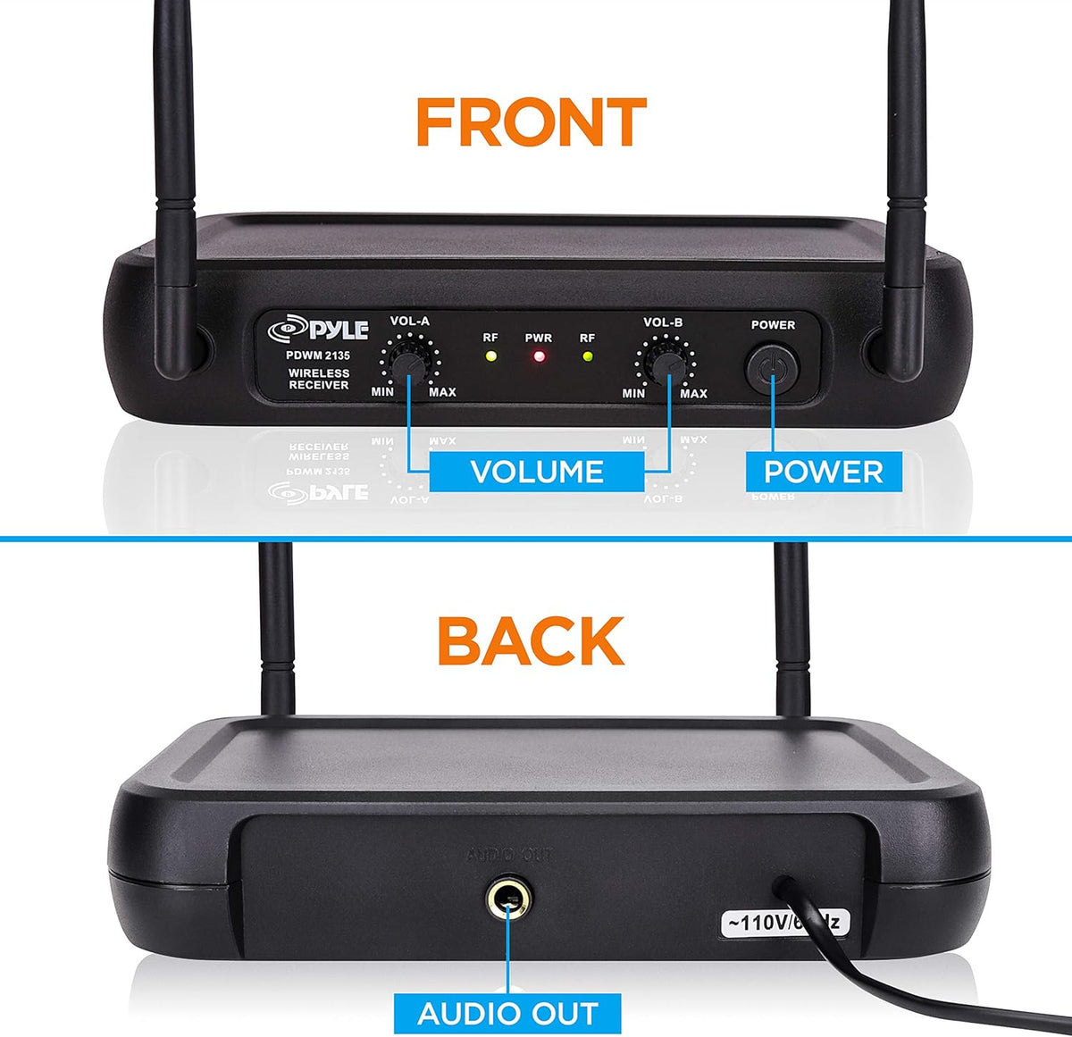 VHF Fixed Dual Frequency Wireless Microphone System with 2 Handheld Dynamic Transmitter Mics, Black W3919