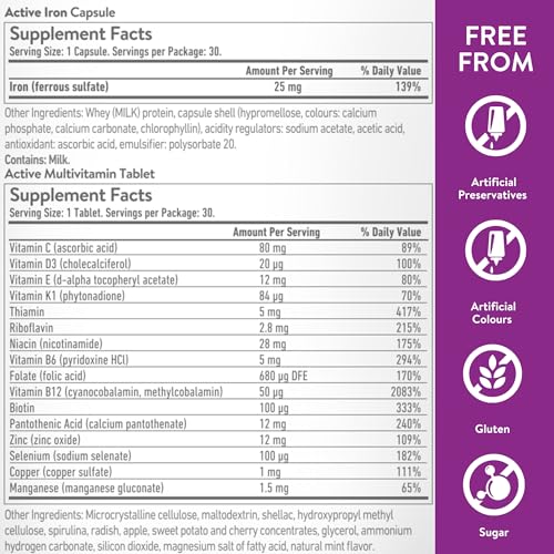 30 Active Iron High Potency Capsules with 30 Multivitamin Tablets N459823