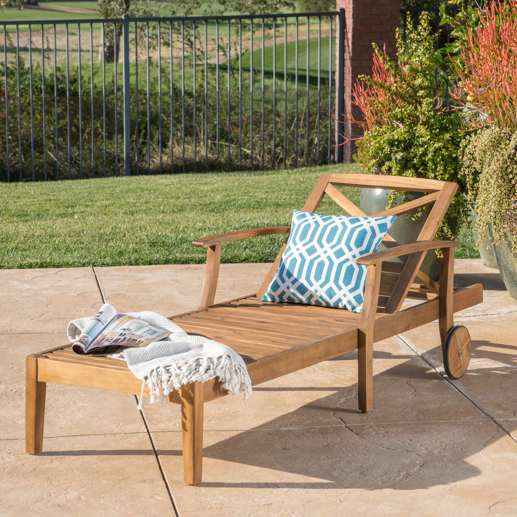 Teak Finished Acacia Wood Chaise Lounge S75689