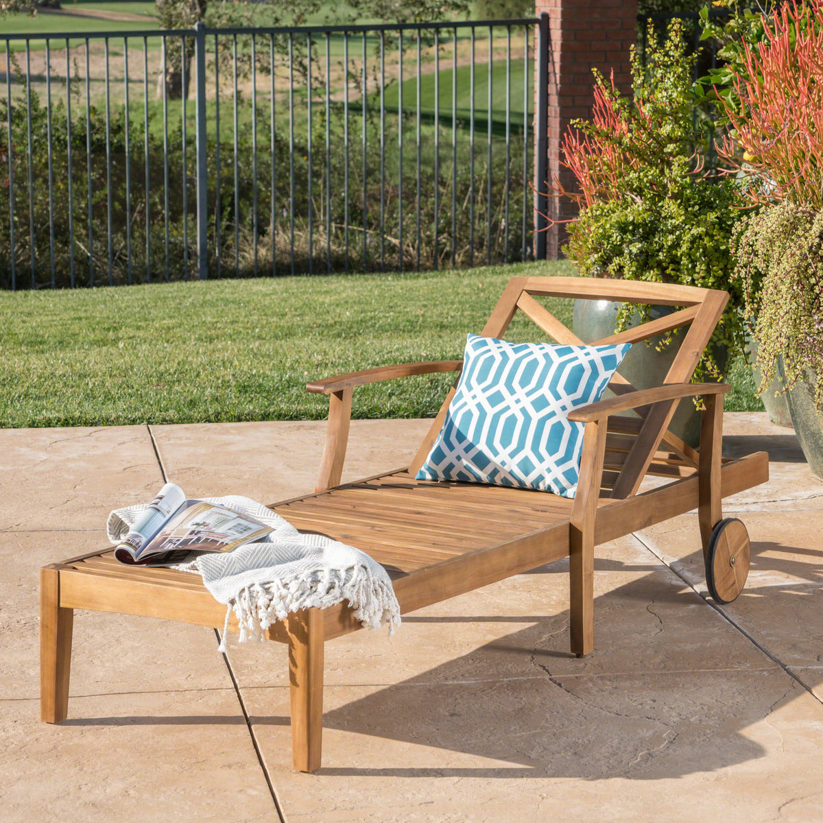 Teak Finished Acacia Wood Chaise Lounge S75689