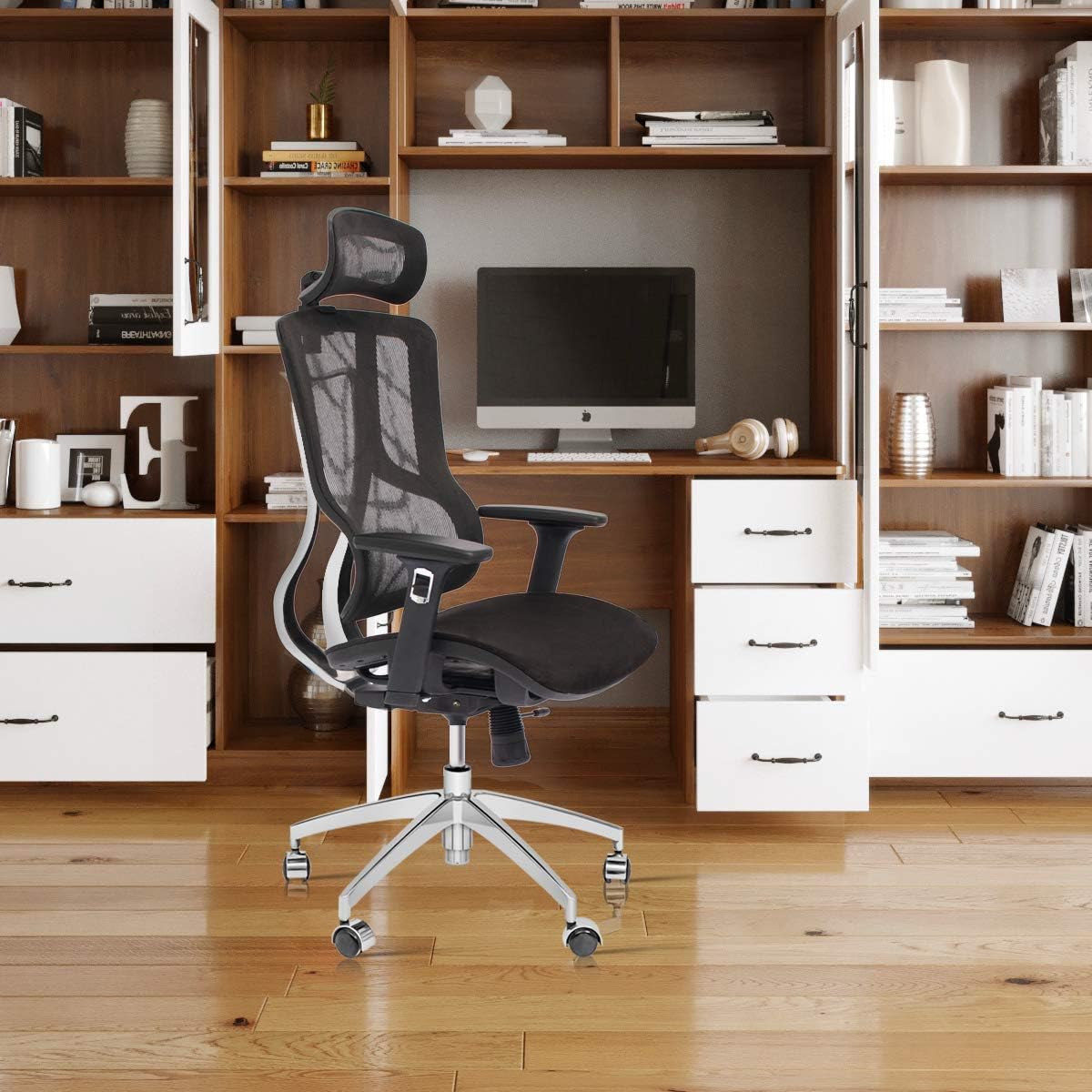 Black Ergonomic Mesh Office Chair with Headrest and 3D Armrest F339806