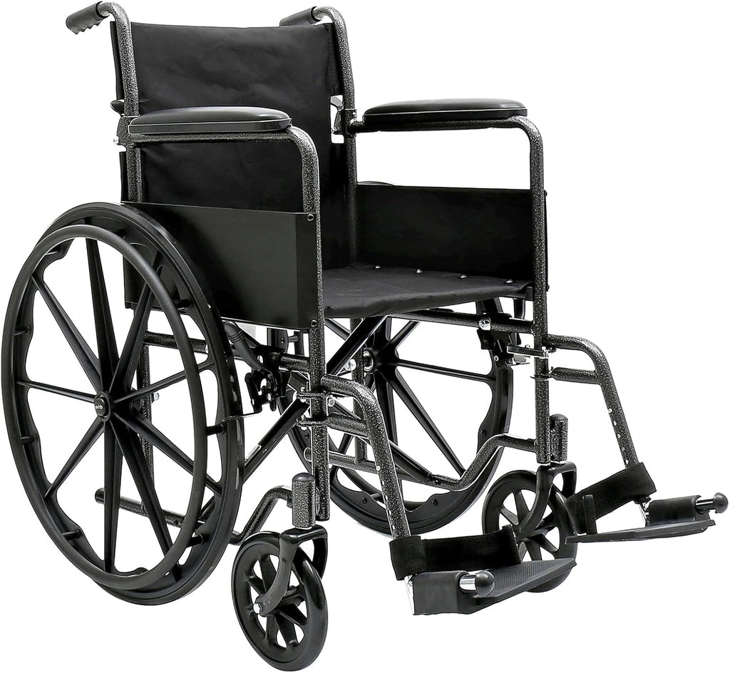 Silver Lightweight Foldable Wheelchair with Fixed Full Arms, 300 Pounds Weight Capacity M423793