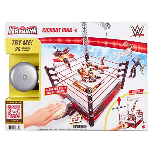 WWE Wrekkin' Kickout Ring Playset with Launcher, Crane, Championship, 13-inch x 20-inch J46232