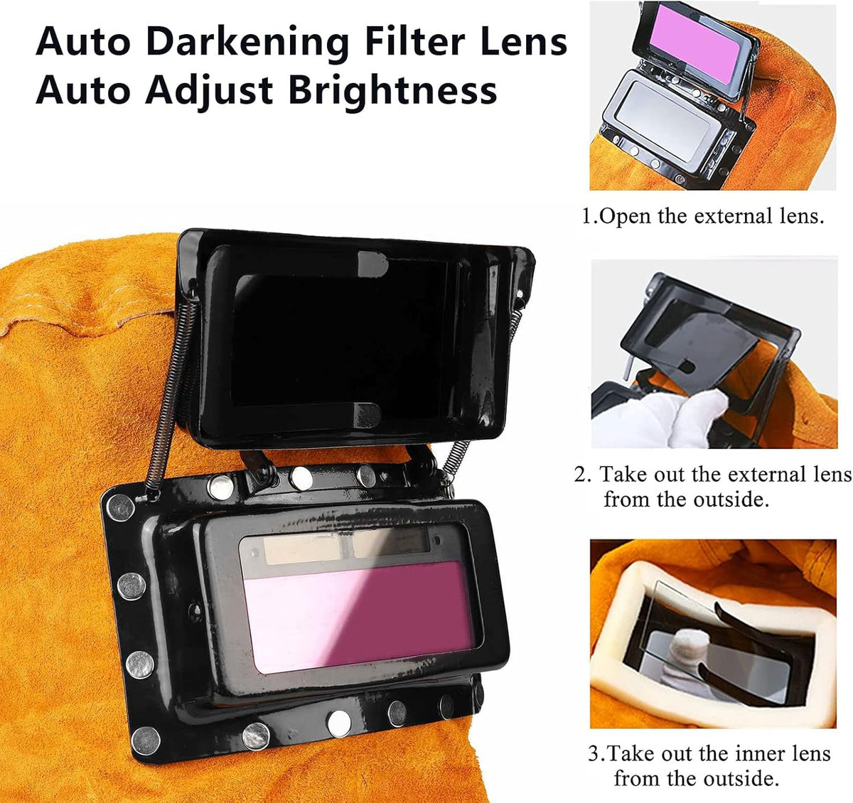 Yellow Leather Welding Helmet with Solar Auto Darkening Filter D61564