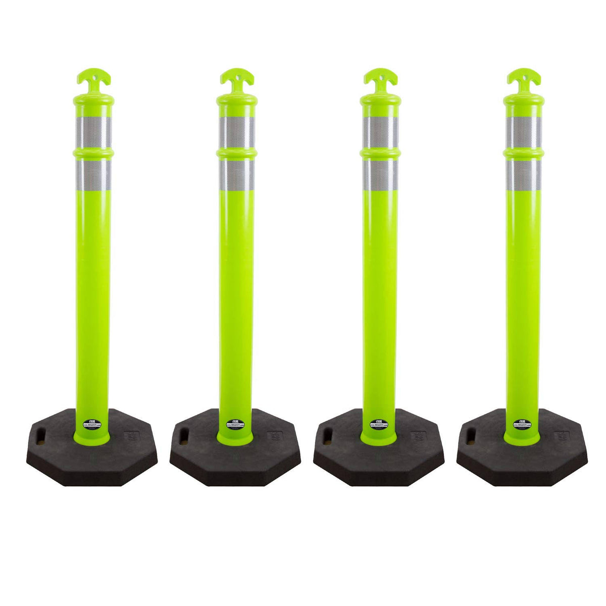 Portable Polyethylene Delineator Post with Rubber Base Set of 4 Lime O146881