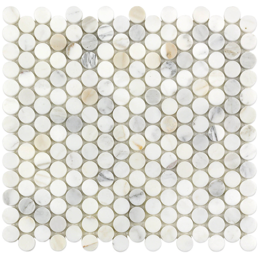 Calacatta Penny Rounds Polished Marble Tile E599
