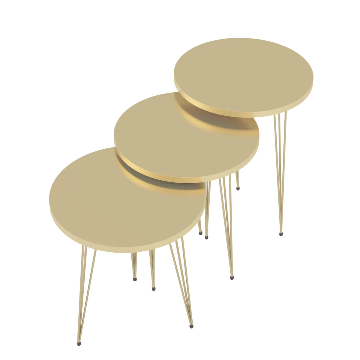 Set of 3 High Gloss Cappuccino Round Nesting Tables with Gold Legs T439