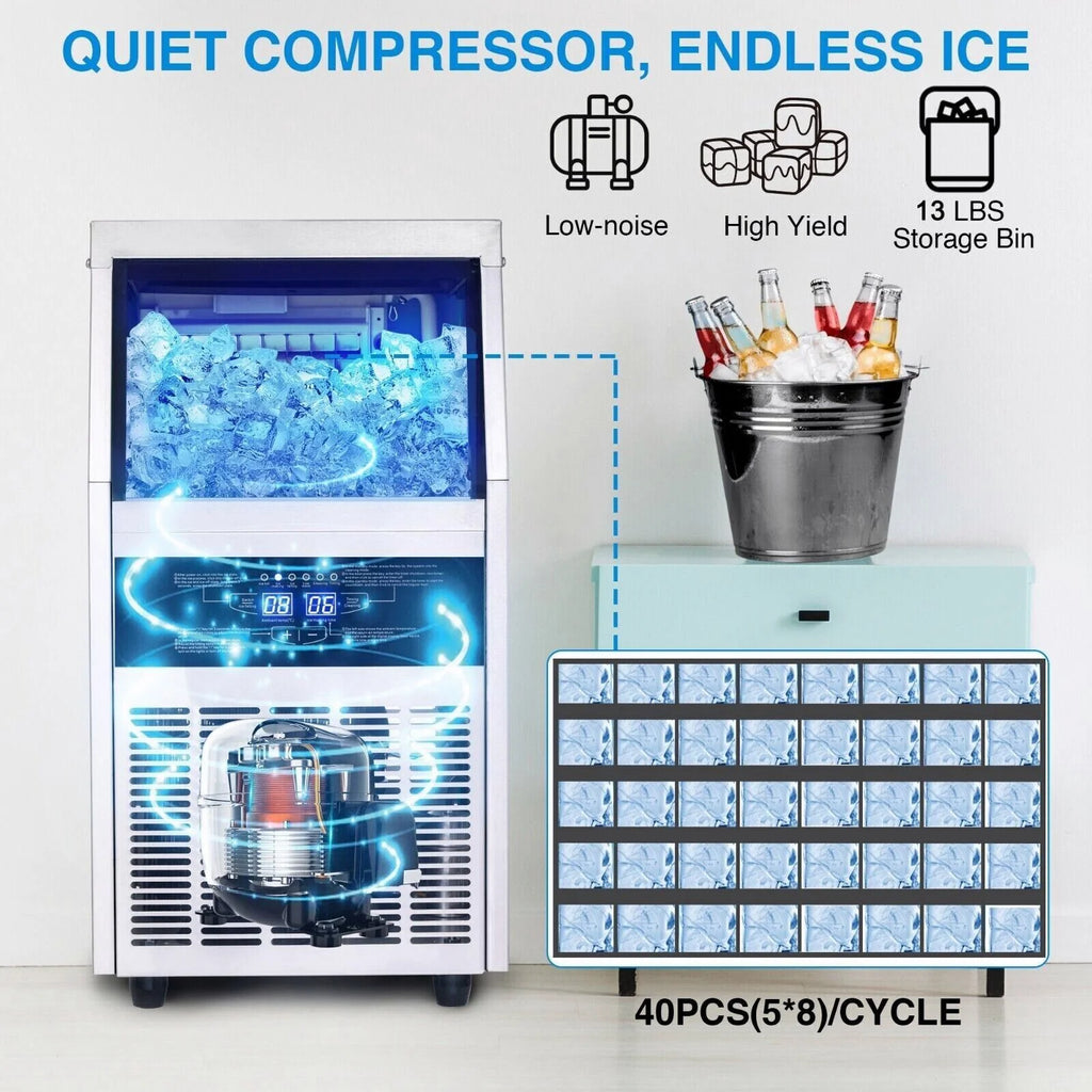 Commercial Ice Maker 90lb Stainless Steel Built-in Cube Machine O16480