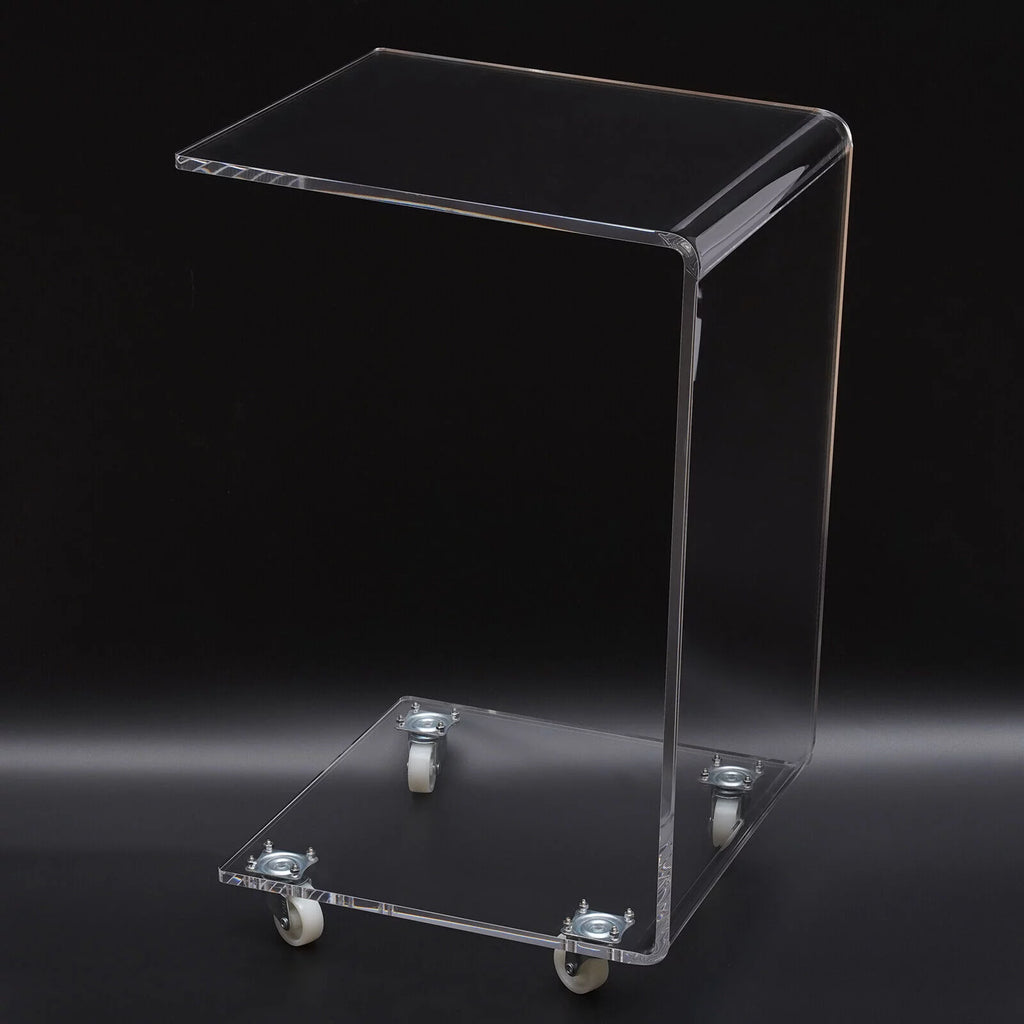 Clear Acrylic C-Shaped Bedside Table on Wheels Z289