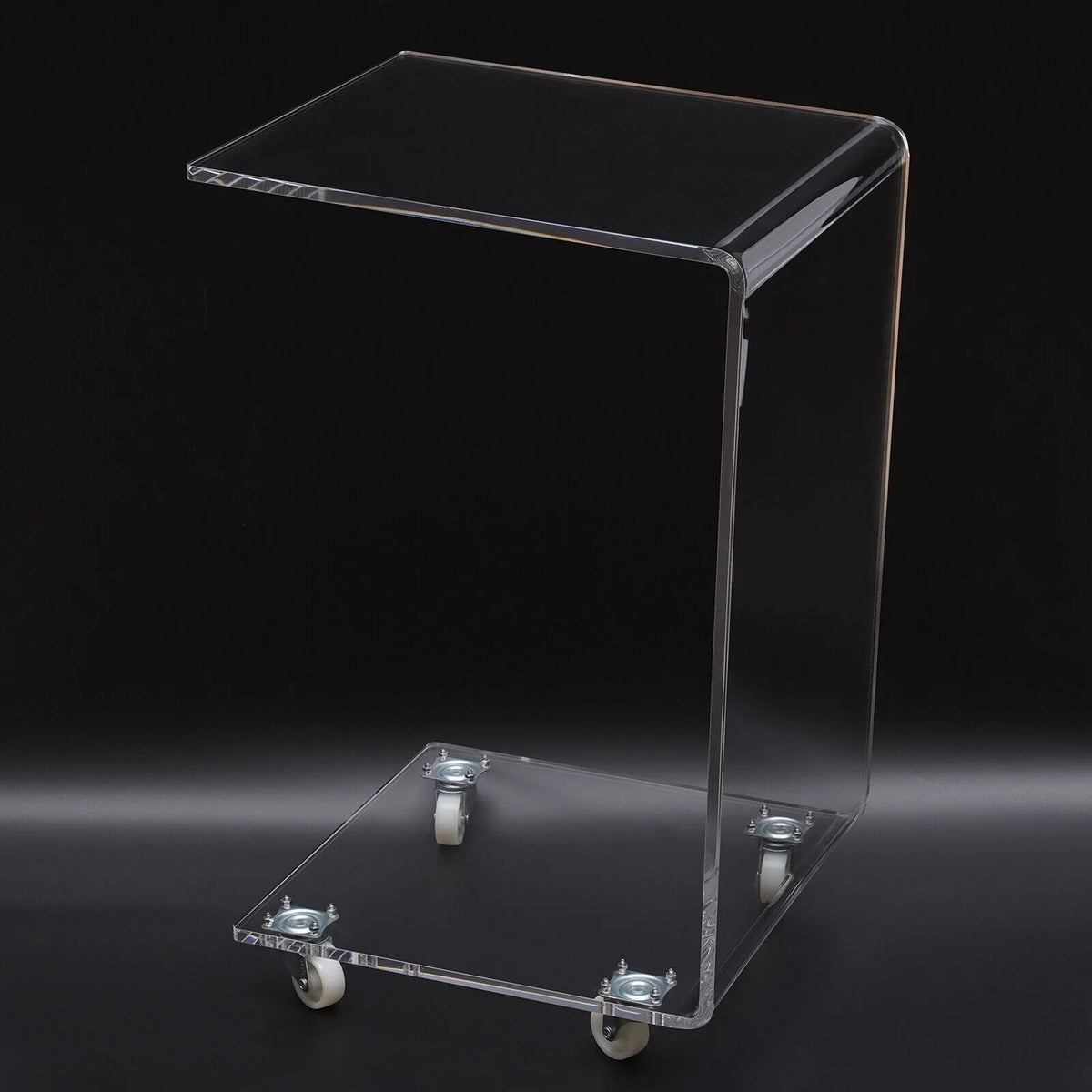 Clear Acrylic C-Shaped Bedside Table on Wheels Z289
