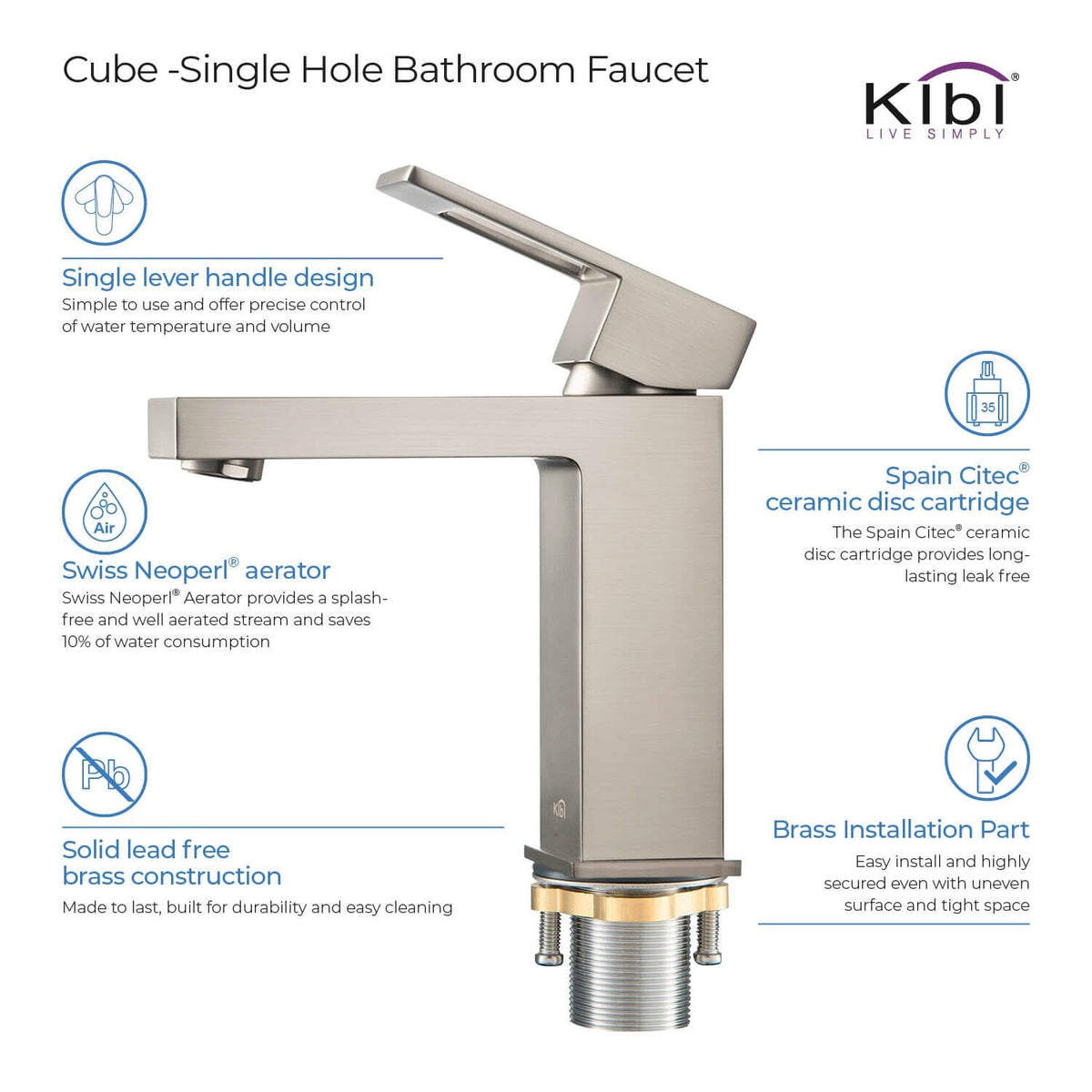 Brushed Nickel Single Hole Bathroom Faucet E374856