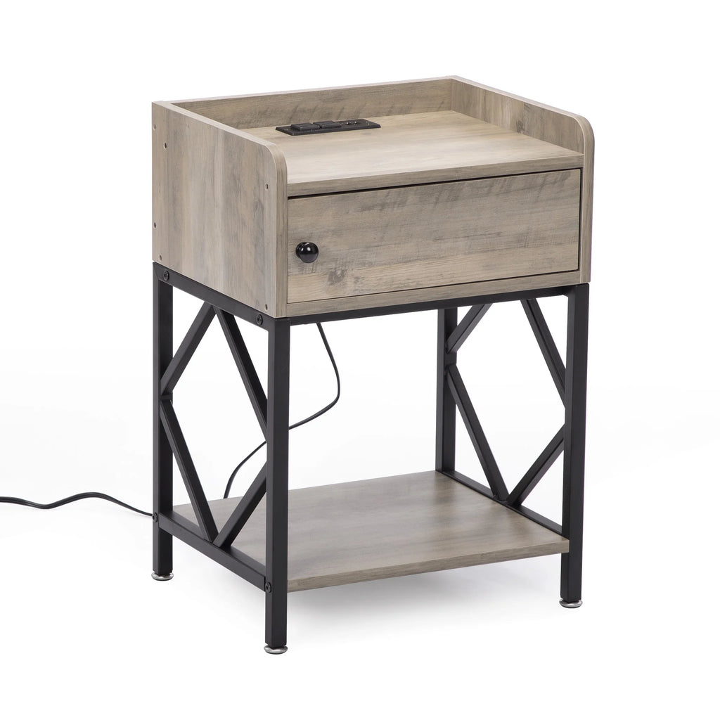 Wood Nightstand Set of 2 with USB Charging Station L29291