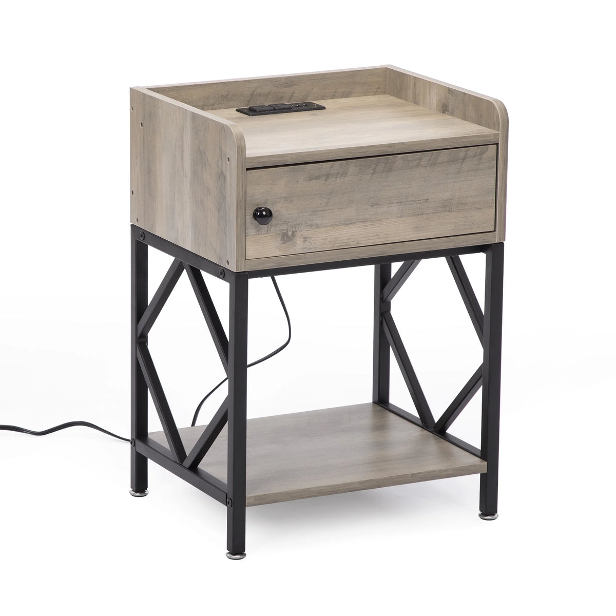 Wood Nightstand Set of 2 with USB Charging Station L29291