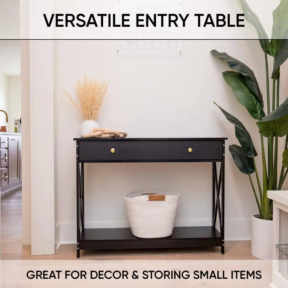 Narrow Wood Sofa Table with Drawer and Shelf Z533