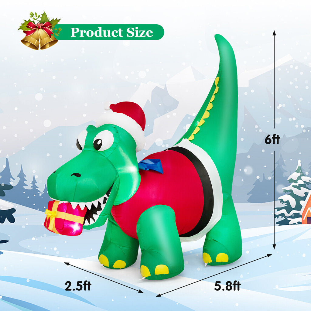 6 FT Christmas Inflatable Dinosaur with Gift Box LED Lights & Blower Z423836