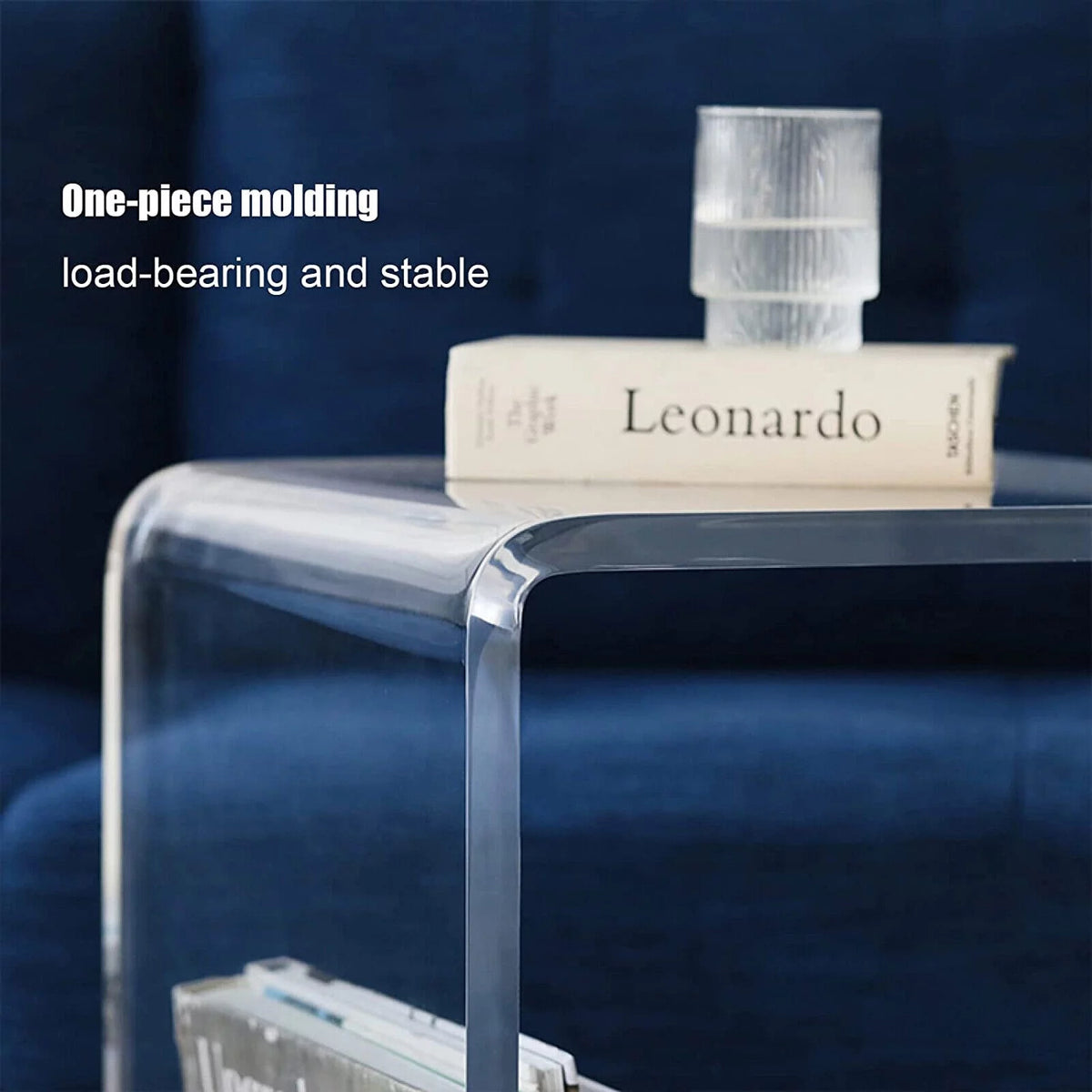 Clear Acrylic C-Shaped Bedside Table on Wheels Z289