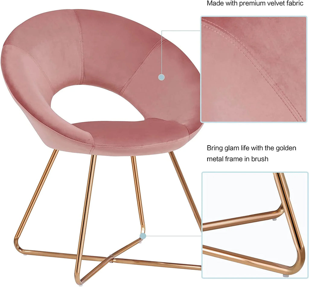 Pink Velvet Upholstered Arm Chair with Golden Metal Frame Legs X8014
