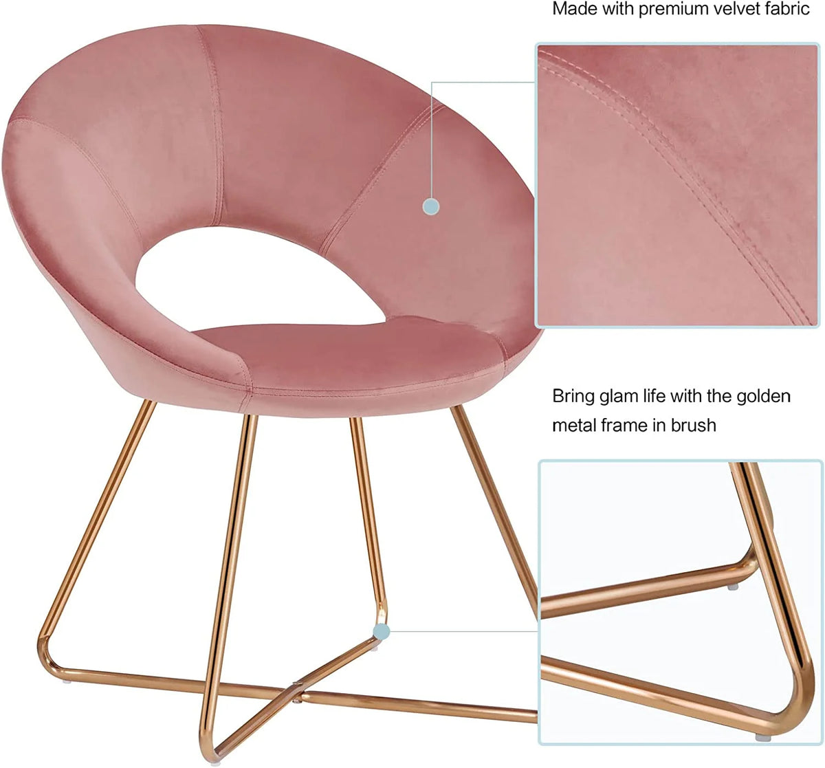 Pink Velvet Upholstered Arm Chair with Golden Metal Frame Legs X8014