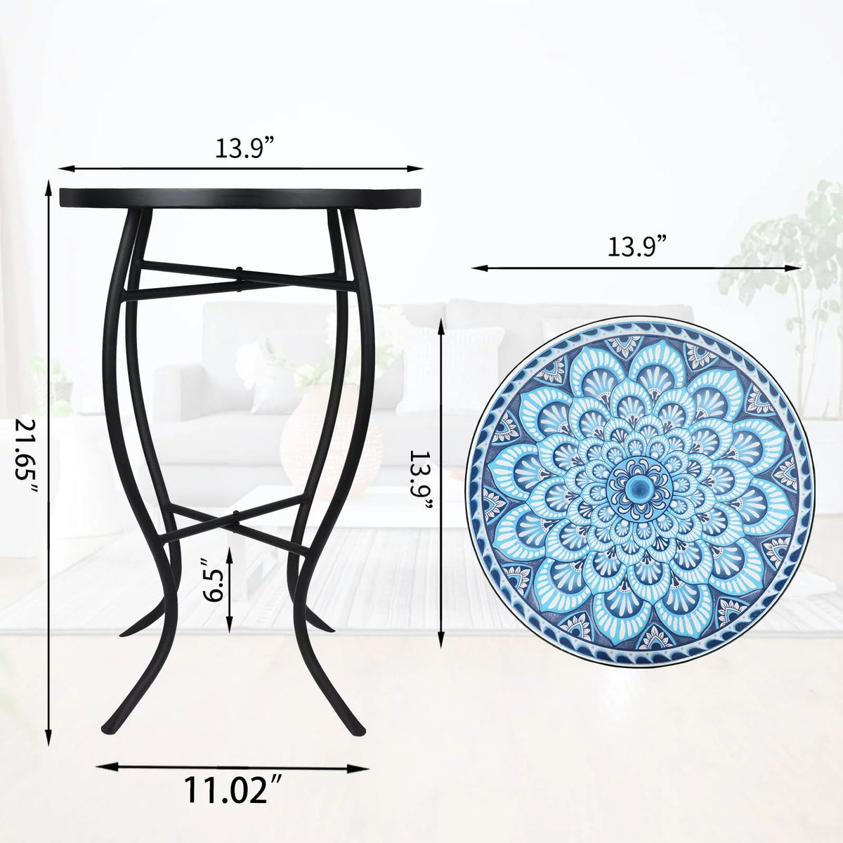 Outdoor Mosaic Glass Metal Side Table S496981