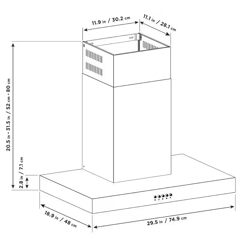 30 in. 350 CFM Convertible T-Shape Wall Mount Range Hood in Stainless Steel H262535