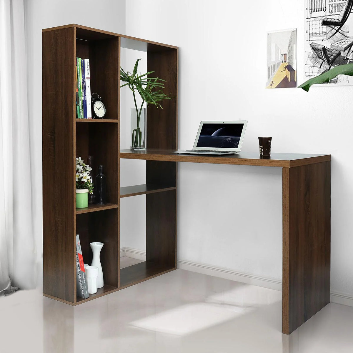 2 In 1 L Shape Computer Desk with Shelves M851015