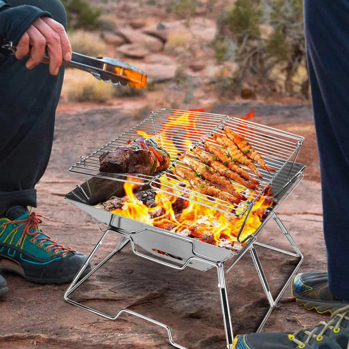 Folding Stainless Steel Campfire Grill Z83731