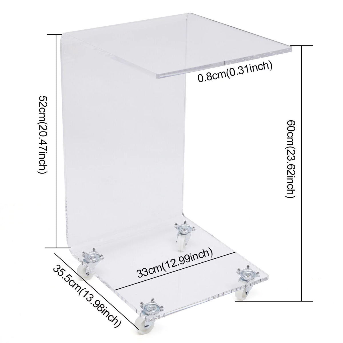 Clear Acrylic C-Shaped Bedside Table on Wheels Z289