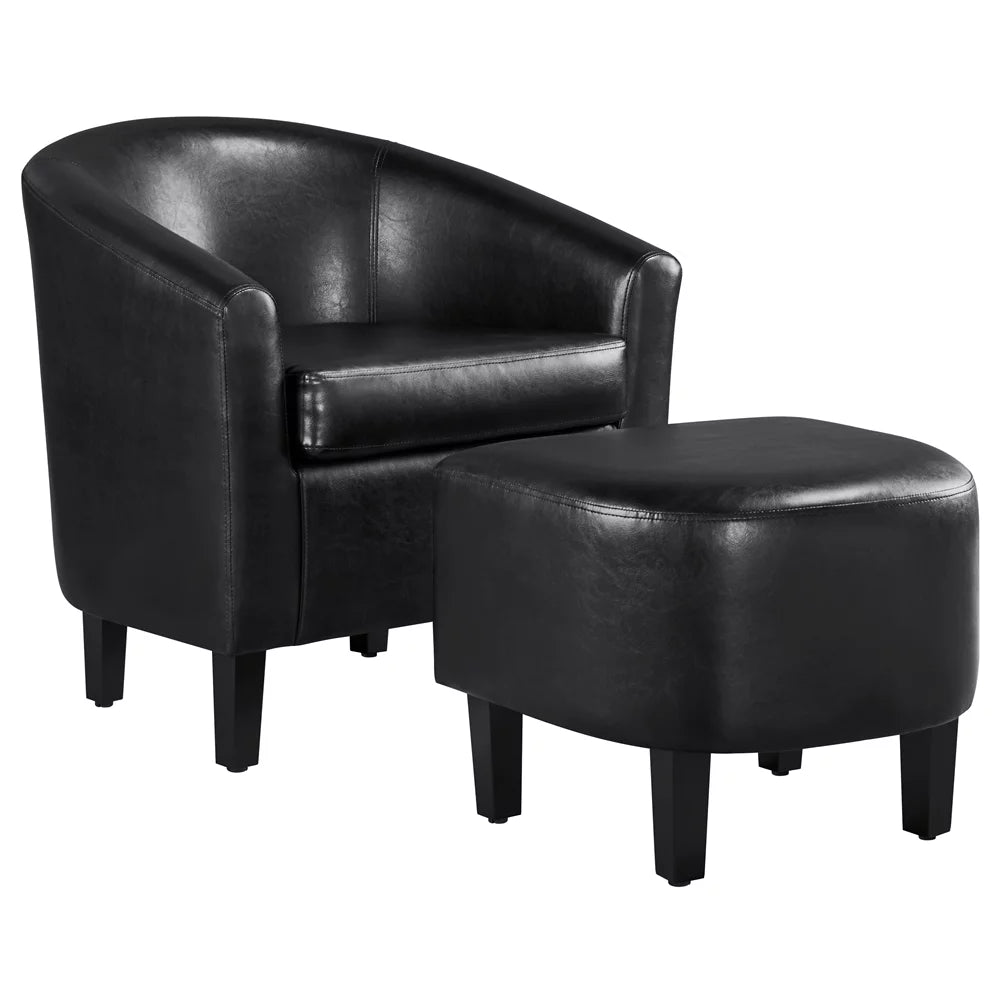 Black Faux Leather Accent Chair and Ottoman Set I89391